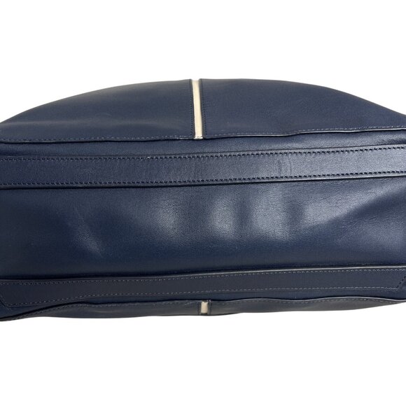 Times Arrow Large Navy Blue Leather Tote Bag Gold Hardware /White Accent - Picture 4 of 9